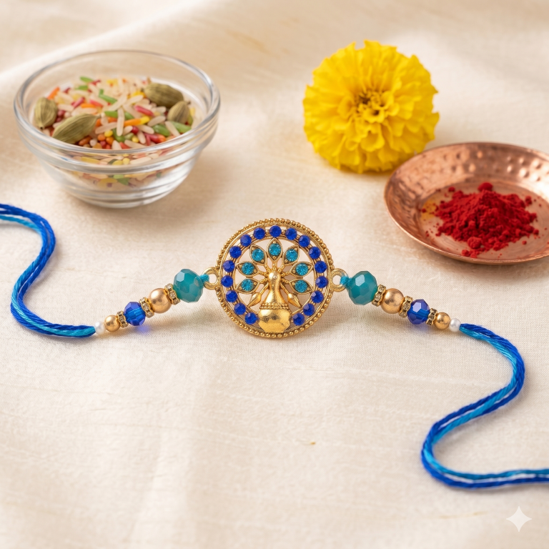 Rakhi Gift Set Brother with Life Tree Rakhi, Roli Chawa, Sipra, Key Chain and chocolate box