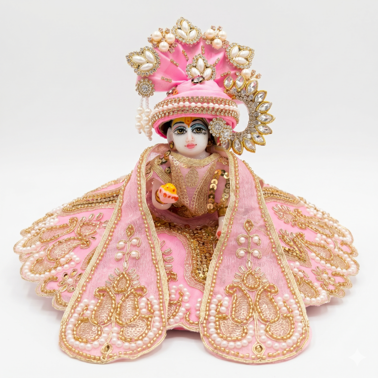 Tiny Shiny Laddu Gopal Poshak Thakur Ji Dress Heavy Designer Dress for Kanha Ji Fancy Dress for Bal Krishna Janmaasthmi Special for Ladoo Gopal Ji (Size-0 to 5)