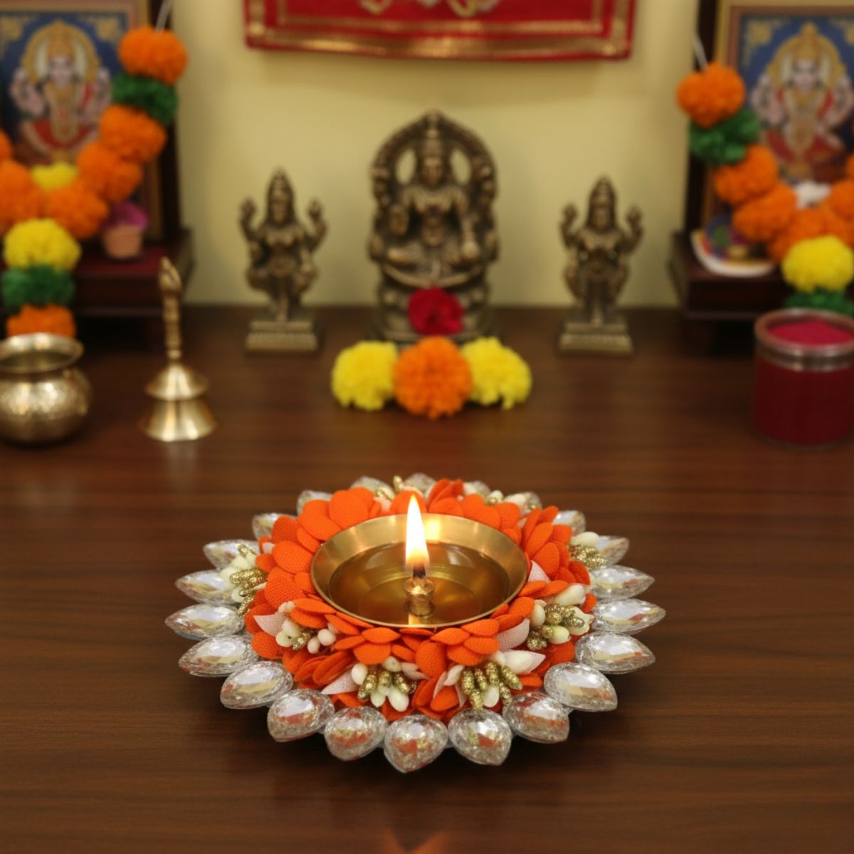 Brass Jyot Diya - Orange