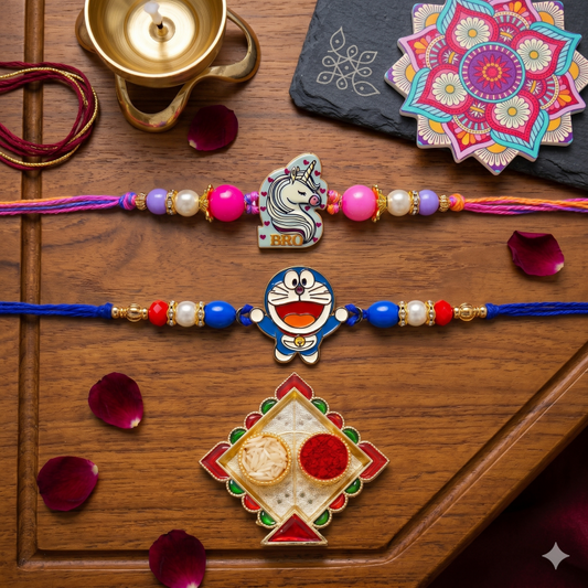 Unicorn & Doraemon Kids Rakhi Set of 2 Designer Rakhi for Brother