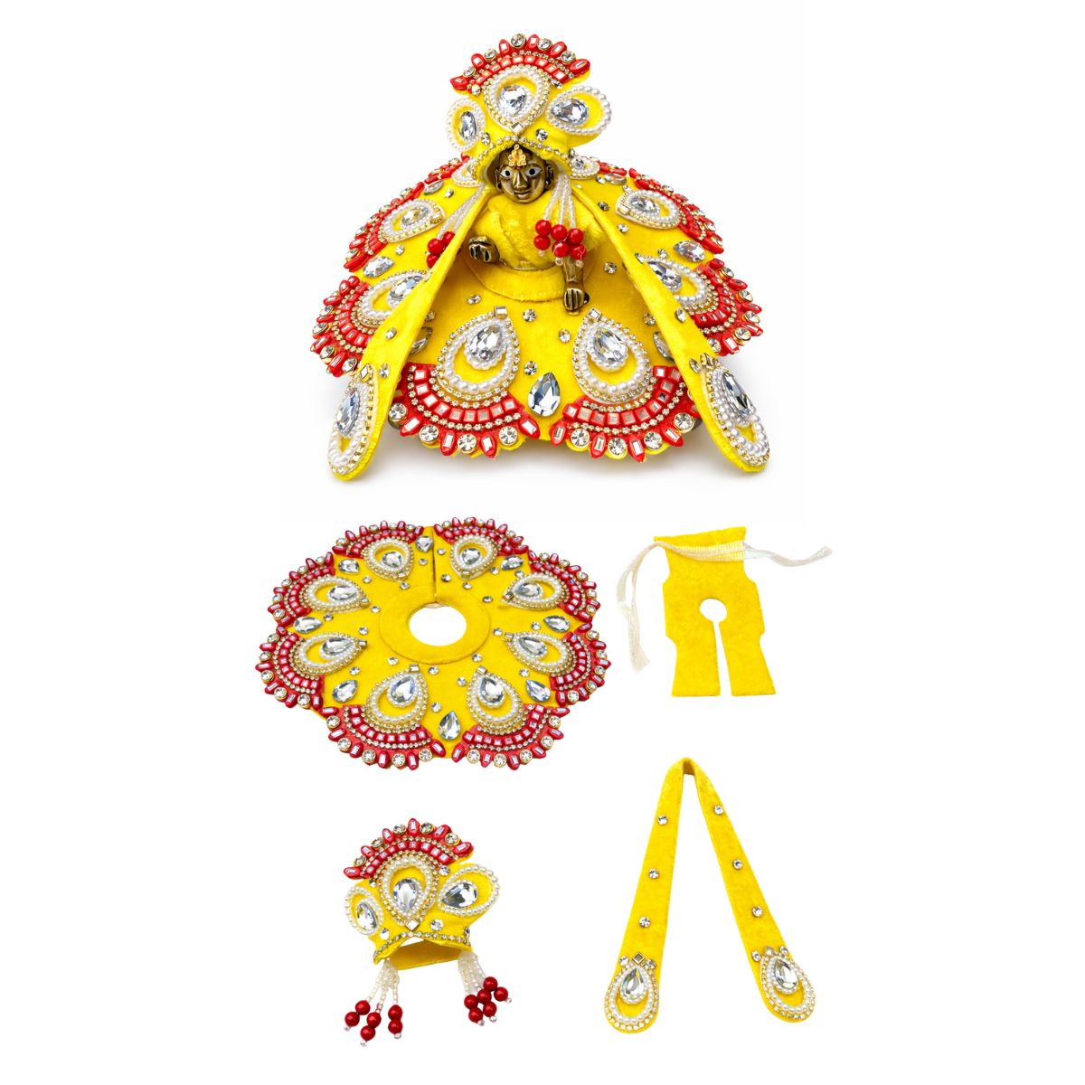 Tiny Shiny Laddu Gopal Poshak Thakur Ji Dress Heavy Designer Dress for Kanha Ji Fancy Dress for Bal Krishna Janmaasthmi Special for Ladoo Gopal Ji (Size-2)