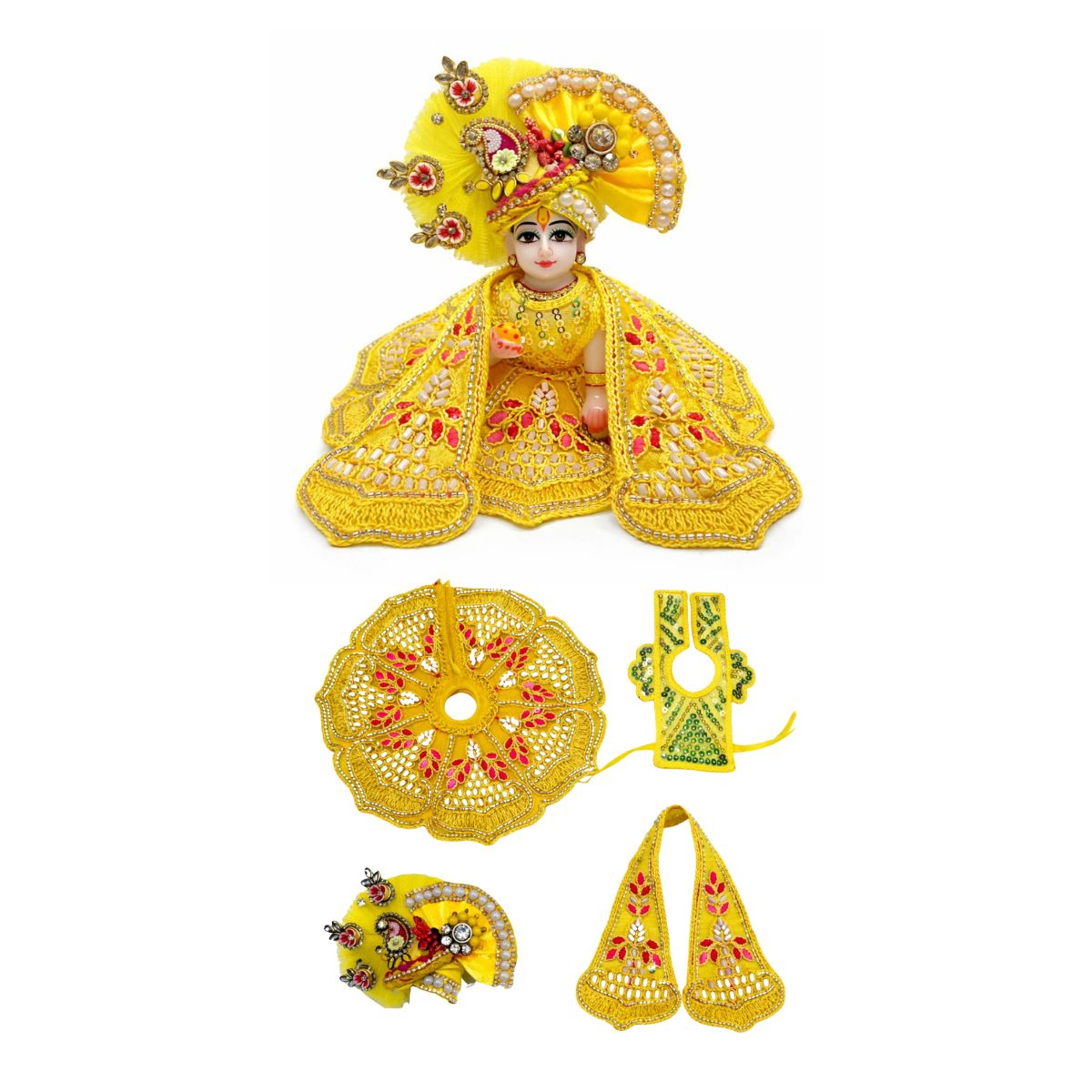 Tiny Shiny Laddu Gopal Poshak Thakur Ji Dress Heavy Designer Dress for Kanha Ji Fancy Dress for Bal Krishna Janmaasthmi Special for Ladoo Gopal Ji (Size- 0 to 6)