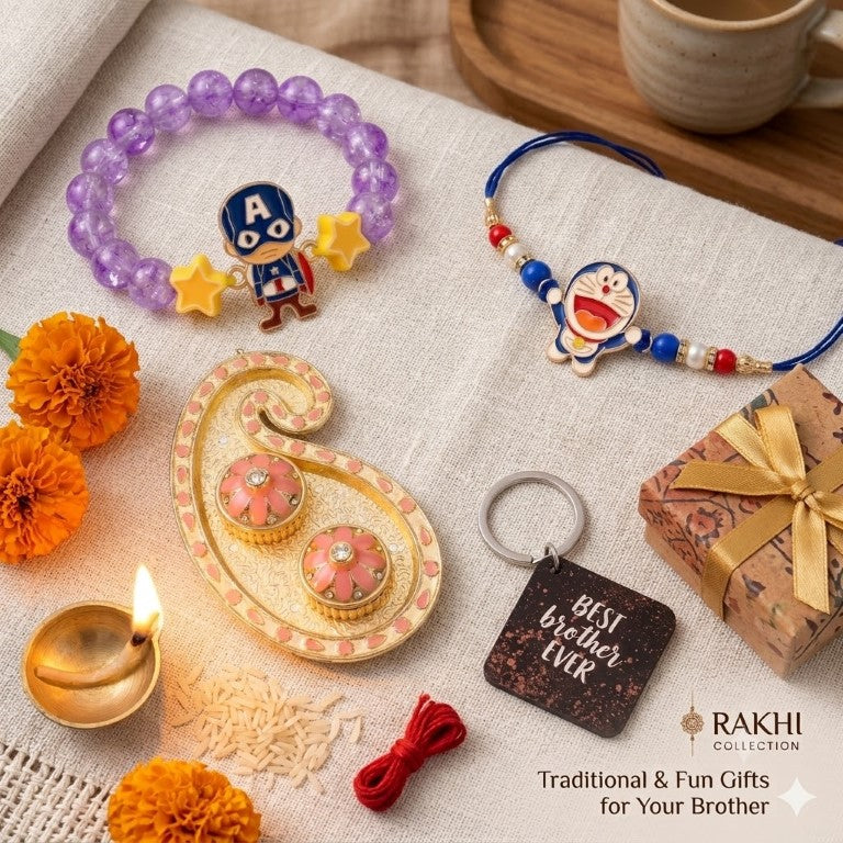 Tiny Shiny Captain America & Doraemon Kids Rakhi Set of 2 Designer Rakhi for Brother