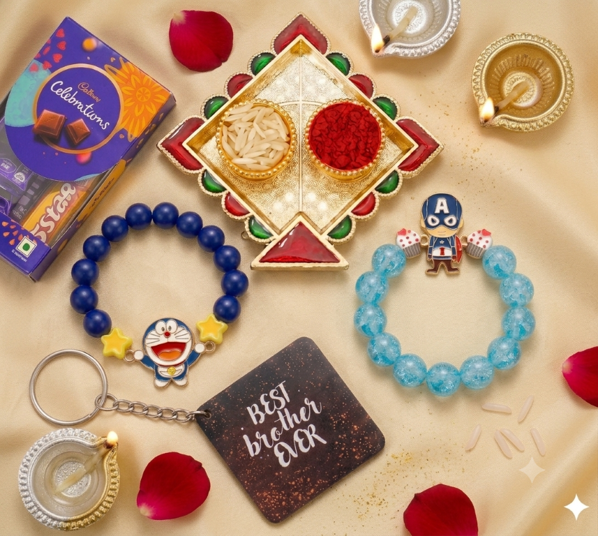 Captain & Doraemon Bracelet Bro Kids Rakhi Set of 2 Designer Rakhi for Brother