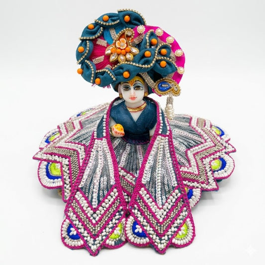 Tiny Shiny Laddu Gopal Poshak Thakur Ji Dress Heavy Designer Dress for Kanha Ji Fancy Dress for Bal Krishna Janmaasthmi Special for Ladoo Gopal Ji (Size-0 to 5)