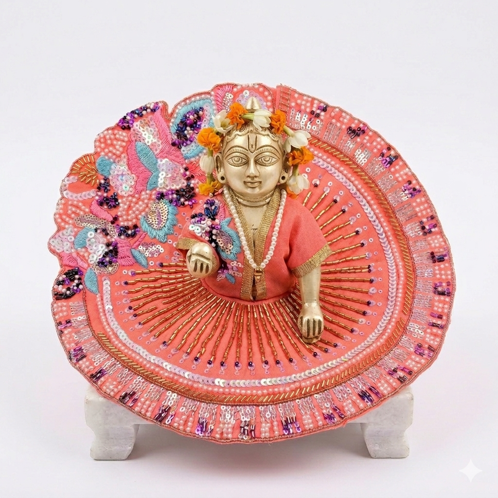 Tiny Shiny Laddu Gopal Poshak Thakur Ji Dress Heavy Designer Dress for Kanha Ji Fancy Dress for Bal Krishna Janmaasthmi Special for Ladoo Gopal Ji (Size-3 to 5)