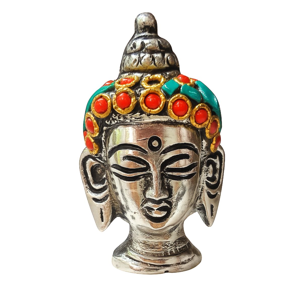 Metal Buddha Statue Figurine with Colorful Stones Agarbatti Holder
