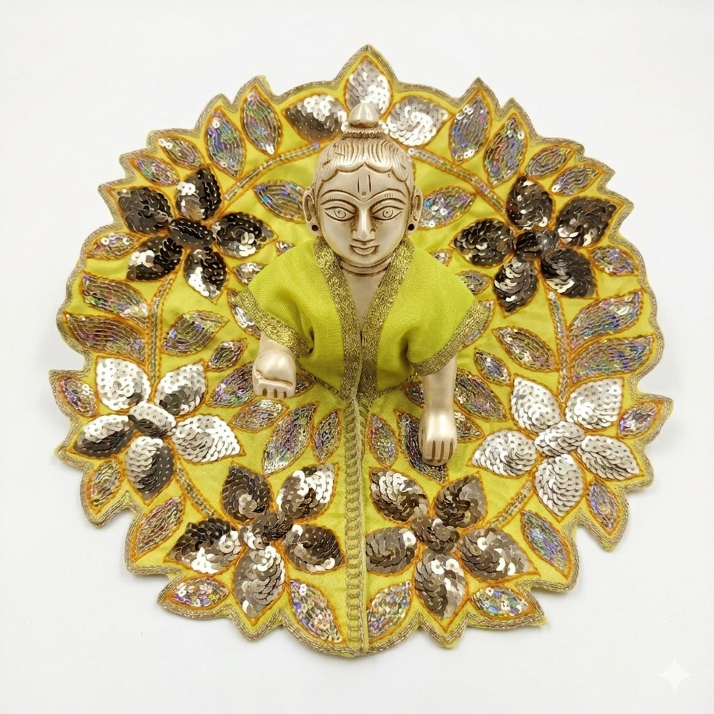 Tiny Shiny Laddu Gopal Poshak Thakur Ji Dress Heavy Designer Dress for Kanha Ji Fancy Dress for Bal Krishna Janmaasthmi Special for Ladoo Gopal Ji (Size-4 and 5)