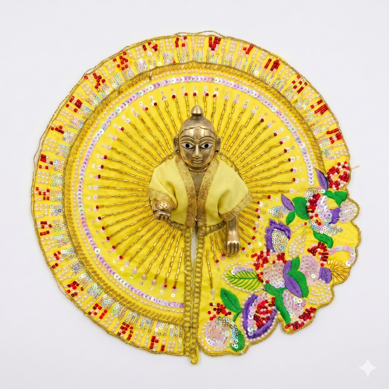 Tiny Shiny Laddu Gopal Poshak Thakur Ji Dress Heavy Designer Dress for Kanha Ji Fancy Dress for Bal Krishna Janmaasthmi Special for Ladoo Gopal Ji (Size-3 to 5)