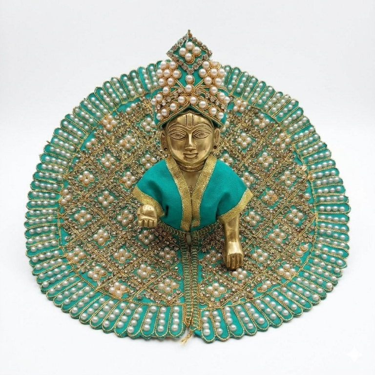 Tiny Shiny Laddu Gopal Poshak Thakur Ji Dress Heavy Designer Dress for Kanha Ji Fancy Dress for Bal Krishna Janmaasthmi Special for Ladoo Gopal Ji (Size-4 And 5)