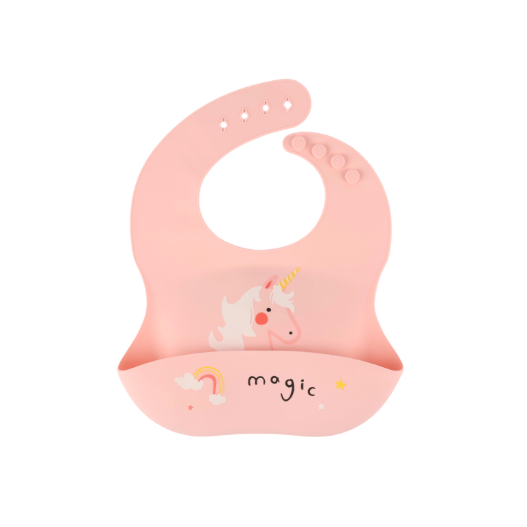 Tiny Shiny Silicone Bib for Baby Food Feeding BPA Free, Adjustable Straps Waterproof Built-in Food Pocket Mess Free Ideal for Babies 6 to 36 Months