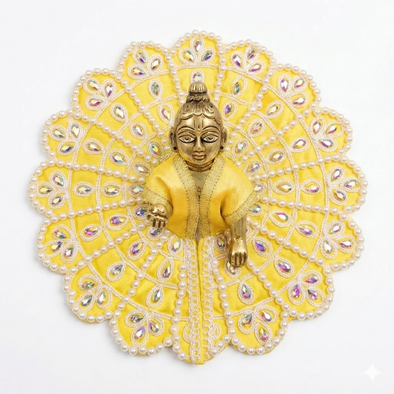 Tiny Shiny Laddu Gopal Poshak Thakur Ji Dress Heavy Designer Dress for Kanha Ji Fancy Dress for Bal Krishna Janmaasthmi Special for Ladoo Gopal Ji (Size- 4 And 5)