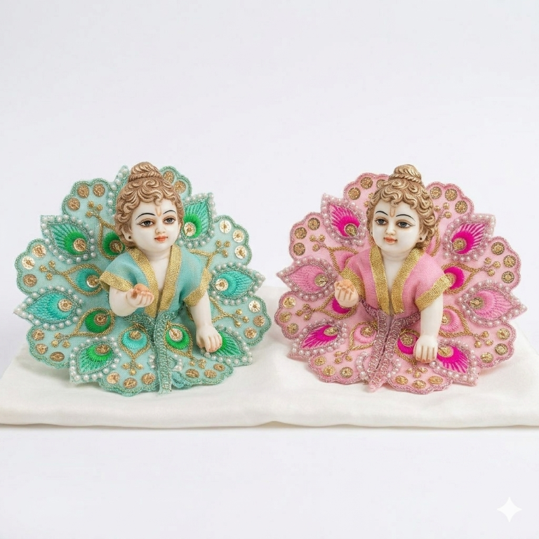 Tiny Shiny Laddu Gopal Poshak Thakur Ji Dress Heavy Designer Dress for Kanha Ji Fancy Dress for Bal Krishna Janmaasthmi Special for Ladoo Gopal Ji (Size-1 and 2)