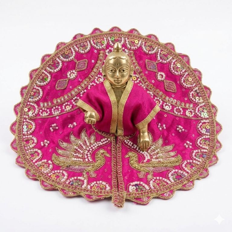 Tiny Shiny Laddu Gopal Poshak Thakur Ji Dress Heavy Designer Dress for Kanha Ji Fancy Dress for Bal Krishna Janmaasthmi Special for Ladoo Gopal Ji (Size-4 And 5)