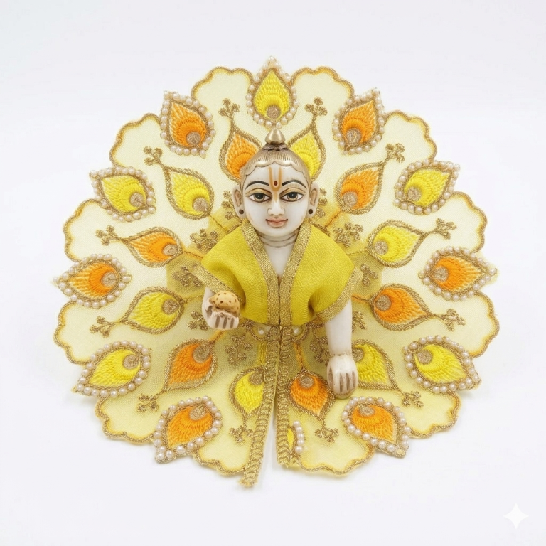 Tiny Shiny Laddu Gopal Poshak Thakur Ji Dress Heavy Designer Dress for Kanha Ji Fancy Dress for Bal Krishna Janmaasthmi Special for Ladoo Gopal Ji (Size-3 to 5)