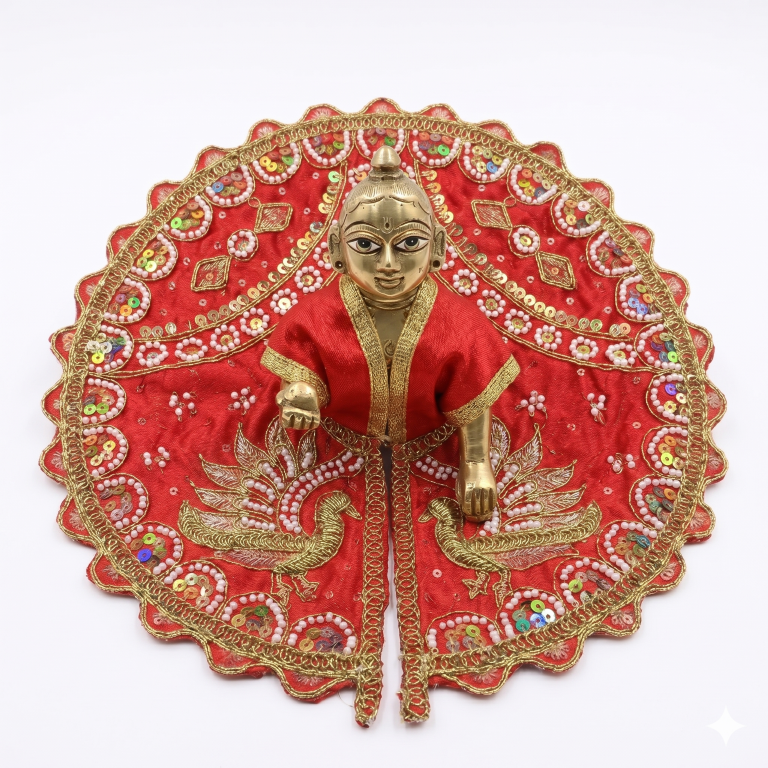 Tiny Shiny Laddu Gopal Poshak Thakur Ji Dress Heavy Designer Dress for Kanha Ji Fancy Dress for Bal Krishna Janmaasthmi Special for Ladoo Gopal Ji (Size-4 And 5)