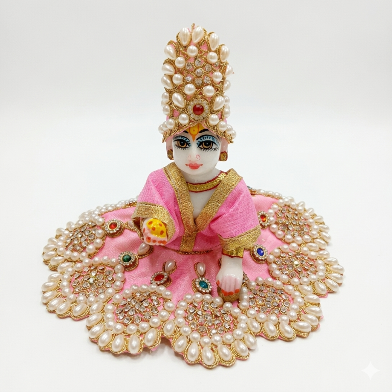 Tiny Shiny Laddu Gopal Poshak Thakur Ji Dress Heavy Designer Dress for Kanha Ji Fancy Dress for Bal Krishna Janmaasthmi Special for Ladoo Gopal Ji (Size- 3 to 5)