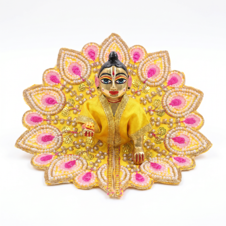 Tiny Shiny Laddu Gopal Poshak Thakur Ji Dress Heavy Designer Dress for Kanha Ji Fancy Dress for Bal Krishna Janmaasthmi Special for Ladoo Gopal Ji (Size-4)