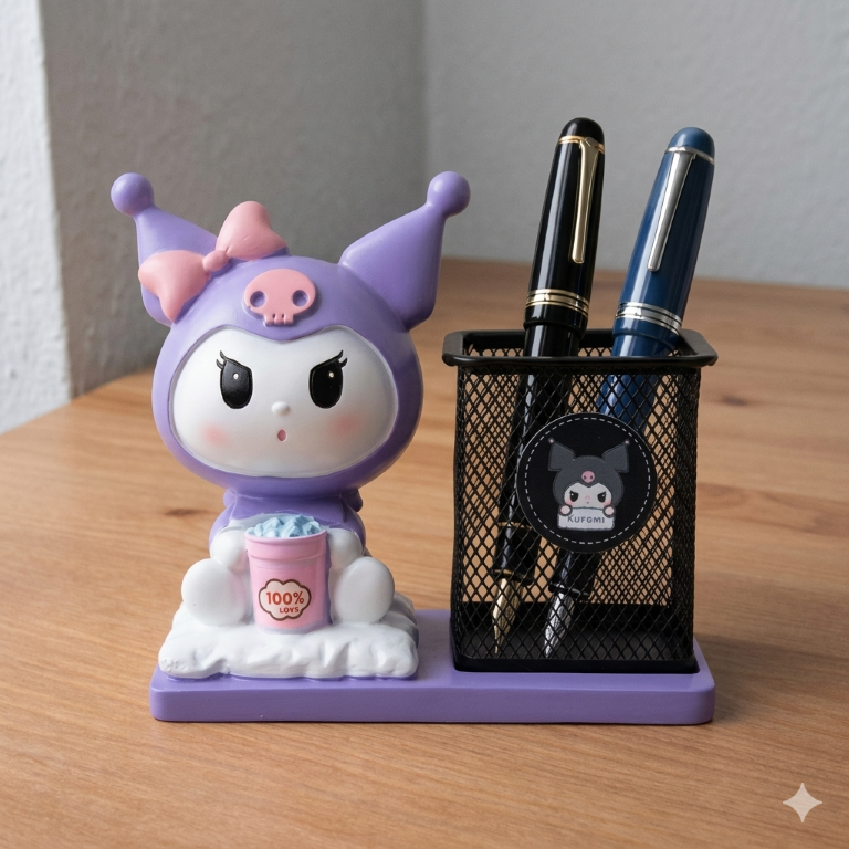 Kuromi Aesthetic Purple Figurine Pen Holder | Sanrio Themed Desk Organizer