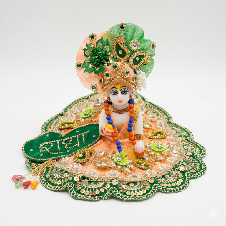 Tiny Shiny Laddu Gopal Poshak Thakur Ji Dress Heavy Designer Dress for Kanha Ji Fancy Dress for Bal Krishna Janmaasthmi Special for Ladoo Gopal Ji (Size-1 to 6)