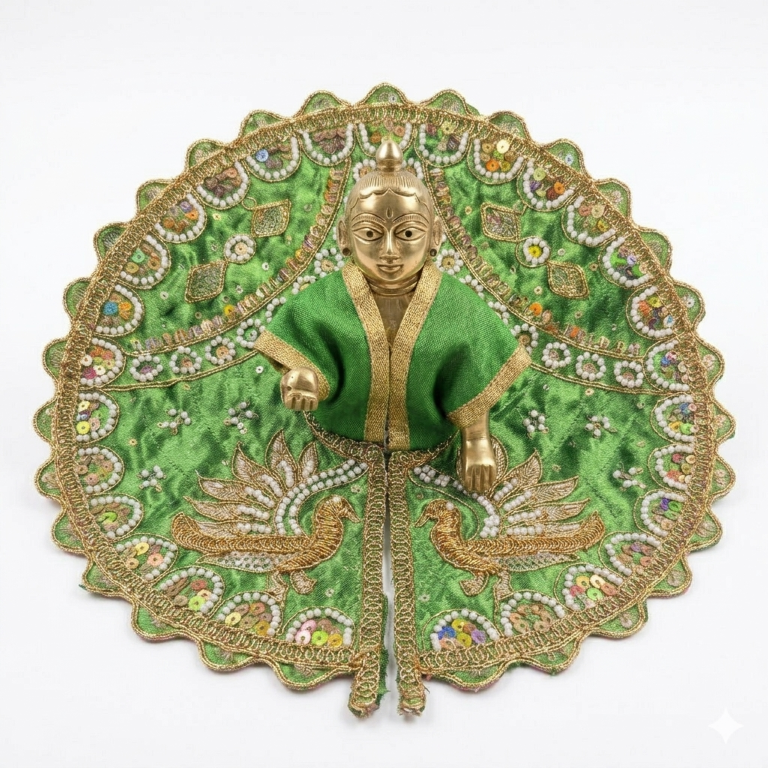 Tiny Shiny Laddu Gopal Poshak Thakur Ji Dress Heavy Designer Dress for Kanha Ji Fancy Dress for Bal Krishna Janmaasthmi Special for Ladoo Gopal Ji (Size-4 And 5)