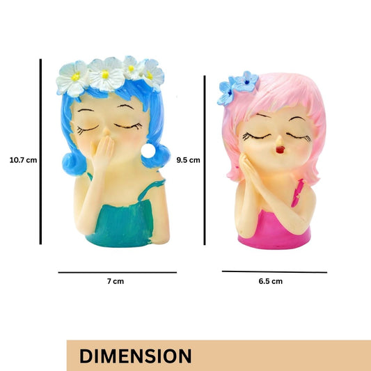 Tiny Shiny Girls Flowerpot Green Head Planter Pot Resin Cute Girl Statue Planter Decorative Cactus Plant Container for Tabletop Garden Home Office Decor Item 2 Girls - image 2