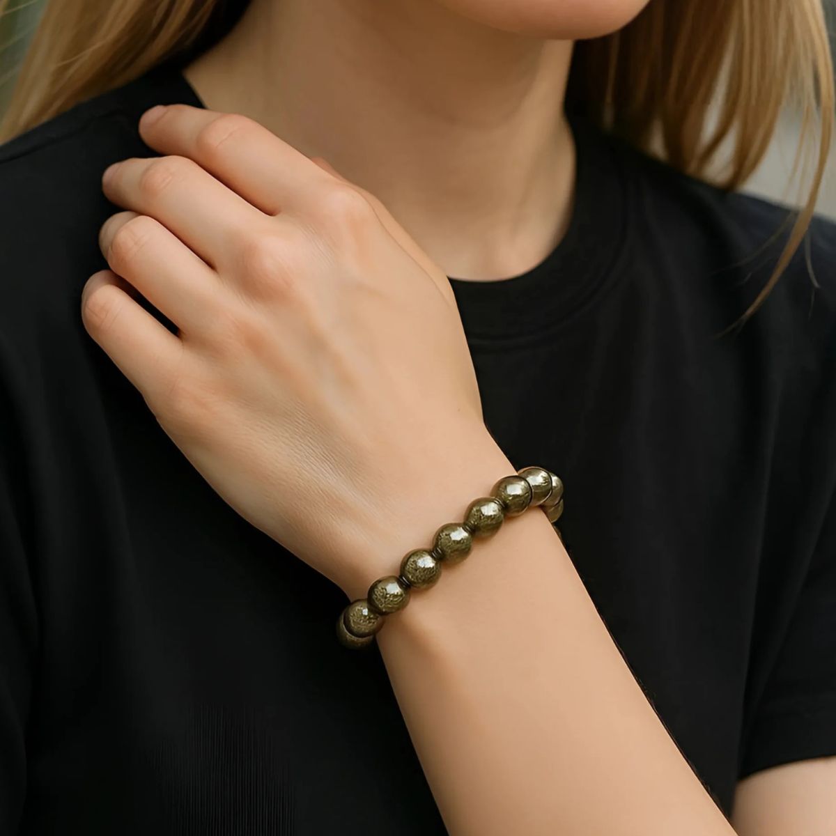 Pyrite Stone Bracelet – Natural Fool’s Gold Crystal Beads for Wealth, Success & Protection, Stretchable Handmade Bracelet for Men & Women - image 2