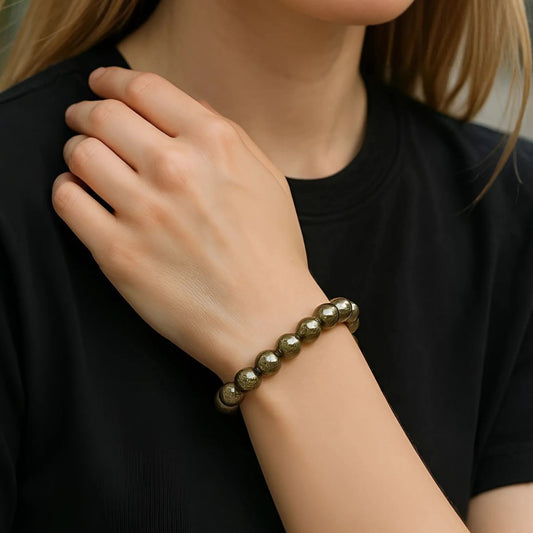 Pyrite Stone Bracelet – Natural Fool’s Gold Crystal Beads for Wealth, Success & Protection, Stretchable Handmade Bracelet for Men & Women - image 2
