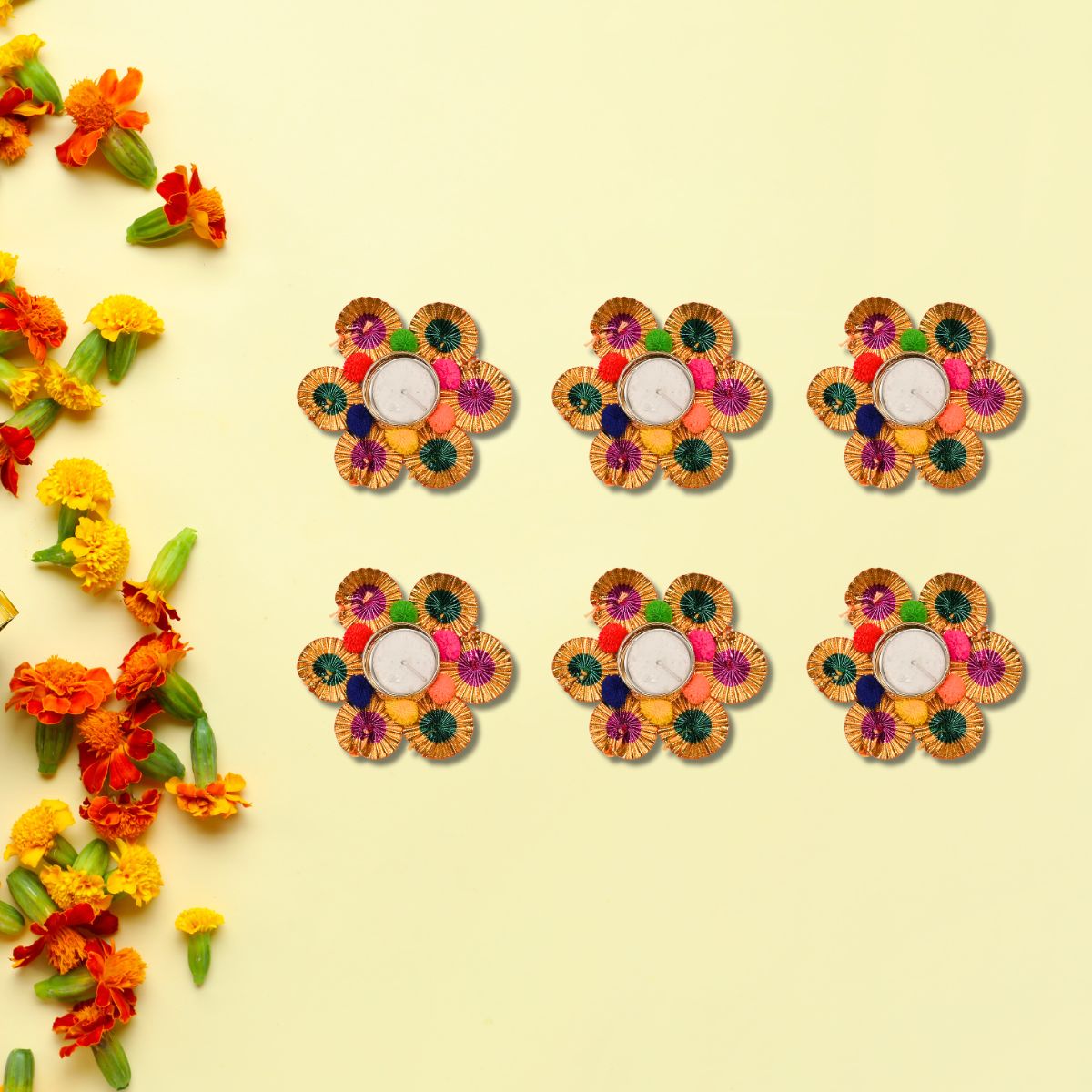 6PC T-Light Holder Set | Gota & Metal | Decorative Tealight Holders (TS-DD-NHK-25E)
