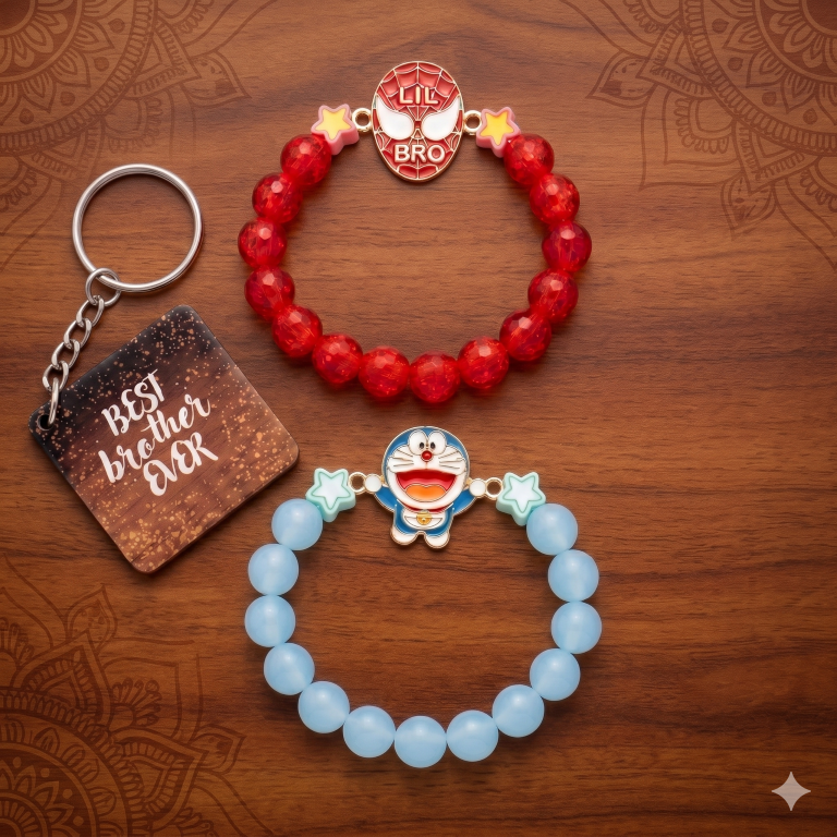 Kids Rakhi Combo Set of 2 with Chocolate, Best Brother Keychain & Roli Chawal | Raksha Bandhan Gift Hamper for Boys