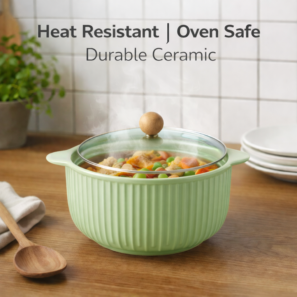 Ceramic Casserole Dish with Lid | Oven Safe, Heat Resistant Cookware | Durable Serving Bowl with Handles | Ideal for Cooking, Baking & Serving (Multi Colour)