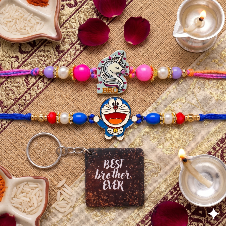 Unicorn & Doraemon Kids Rakhi Set of 2 Designer Rakhi for Brother