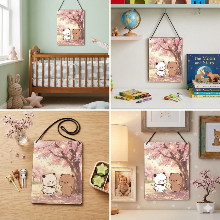 Cherry Blossom Bear Couple Wall Hanging | Aesthetic Sakura Spring Decor