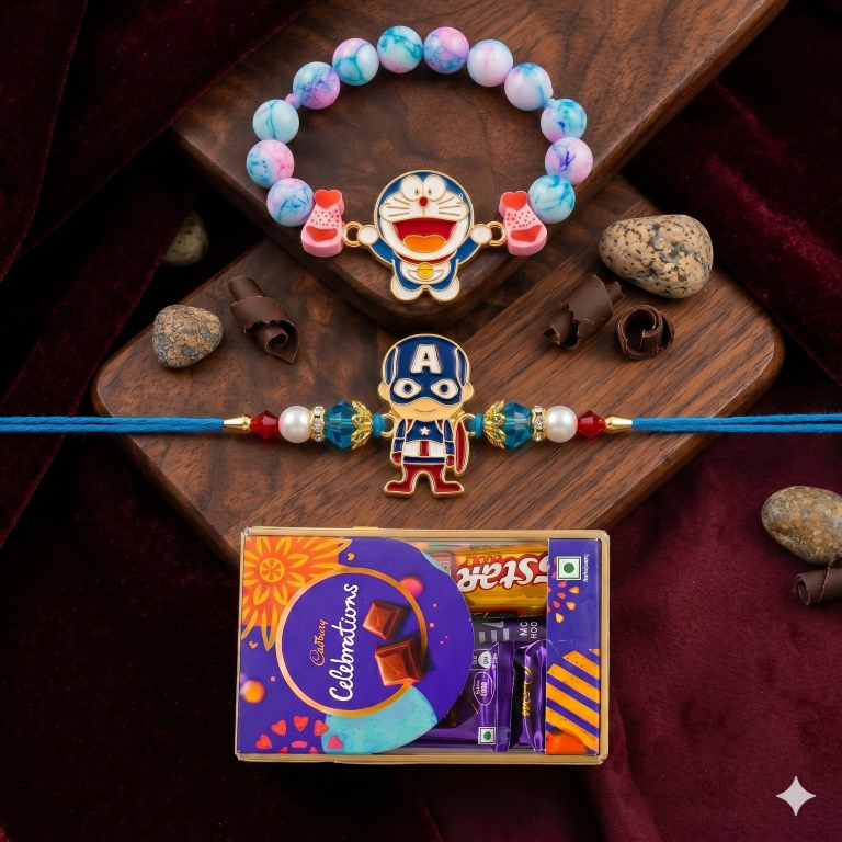 Doraemon & Captain Bracelet Bro Kids Rakhi Set of 2 Designer Rakhi for Brother