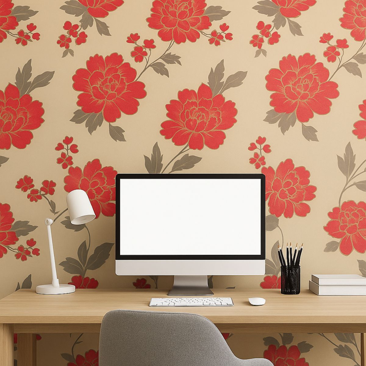 Red Flower Design Vinyl Wall Sticker