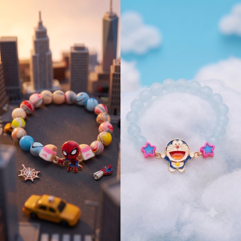 Spider Hero & Doraemon Bracelet Bro Kids Rakhi Set of 2 Designer Rakhi for Brother