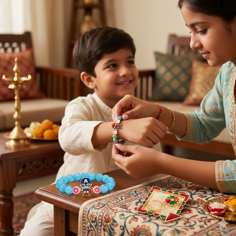 Spider Hero & Captain Bracelet Bro Kids Rakhi Set of 2 Designer Rakhi for Brother