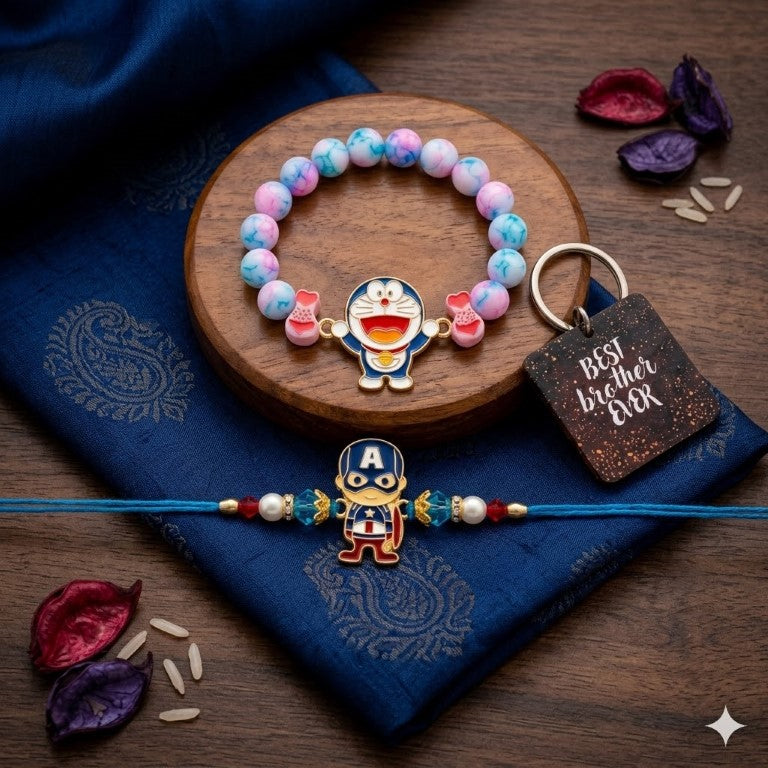 Doraemon & Captain Bracelet Bro Kids Rakhi Set of 2 Designer Rakhi for Brother