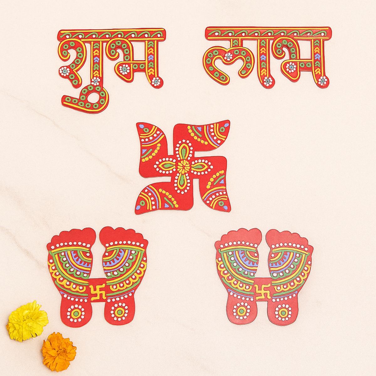 shubh labh for Door Entrance with laxmi feet(charan),satiya/Swastik Stickers