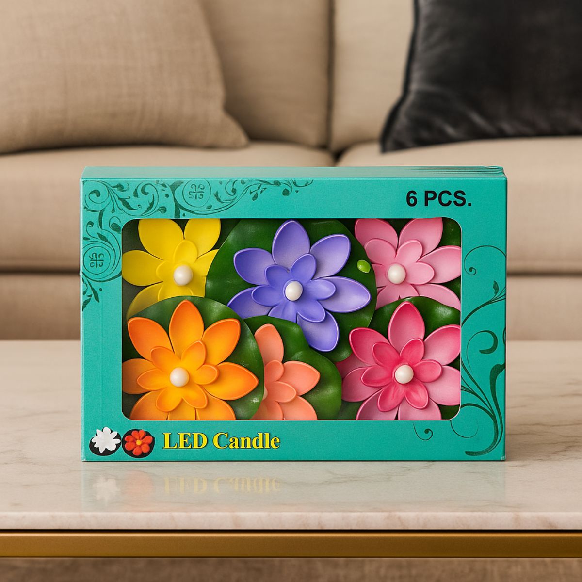 6Pc Floating LED Lotus Candle