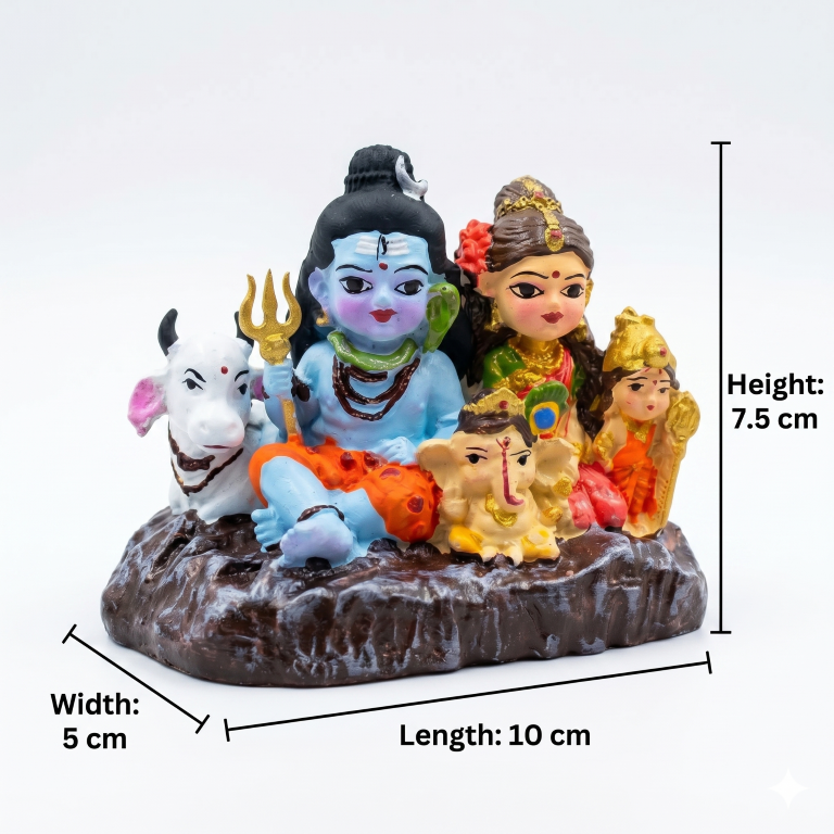 Divine Shiv Parivar Miniature Idol - Shiva, Parvati, Ganesha, Kartikeya & Nandi | Hand-Painted Spiritual Decor (7.5 cm)
