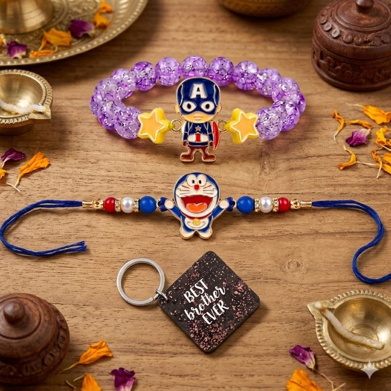 Tiny Shiny Captain America & Doraemon Kids Rakhi Set of 2 Designer Rakhi for Brother