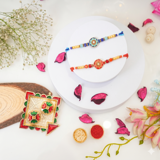 Set of 2 Floral Mandala Rakhi Pair for Brother, Bhai, Multicolor