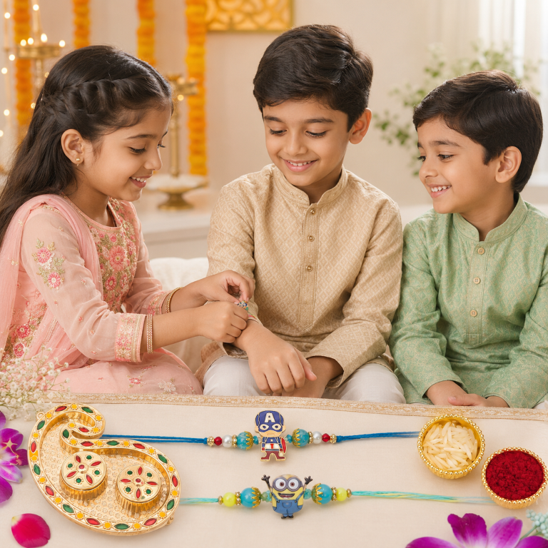 Kids Cartoon Rakhi Set of 2 | Minion & Superhero Designer Rakhi for Brother