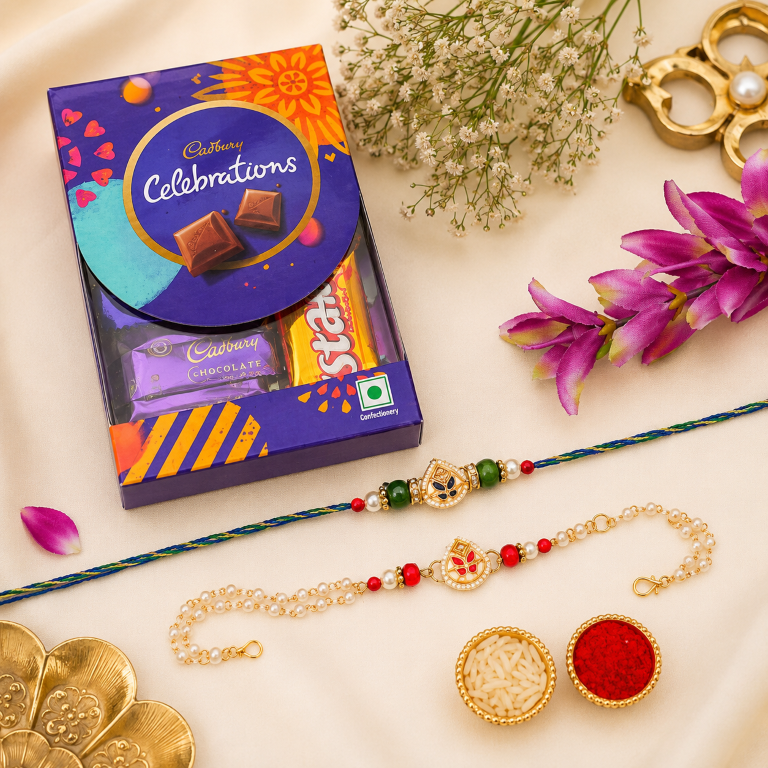 Bhai Bhabhi Rakhi Set | Designer Rakhi & Pearl Lumba Bracelet