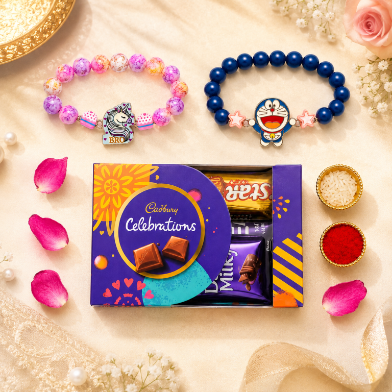 Unicorn & Doraemon Bracelet Bro Kids Rakhi Set of 2 Designer Rakhi for Brother