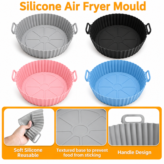 Air Fryer Liners I Round Silicone Basket Baking Tray I Pot with Ear Handles I Nonstick Reusable Heat Resistant I Cooking Oven Insert Accessories - Multicolor (Pack of 4)
