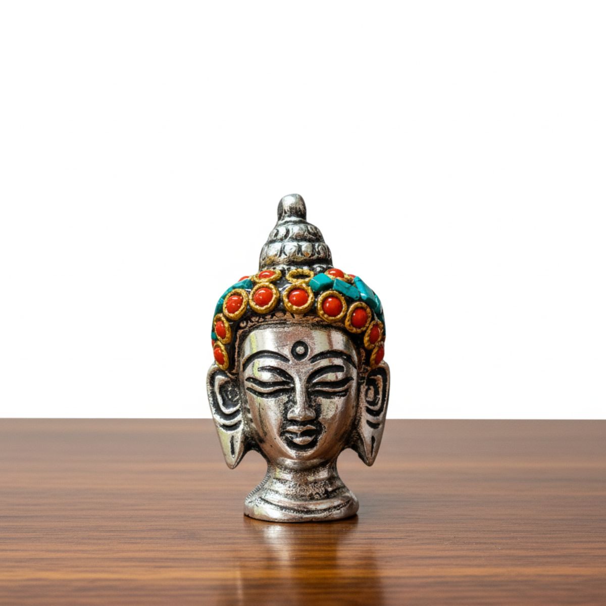 Metal Buddha Statue Figurine with Colorful Stones Agarbatti Holder