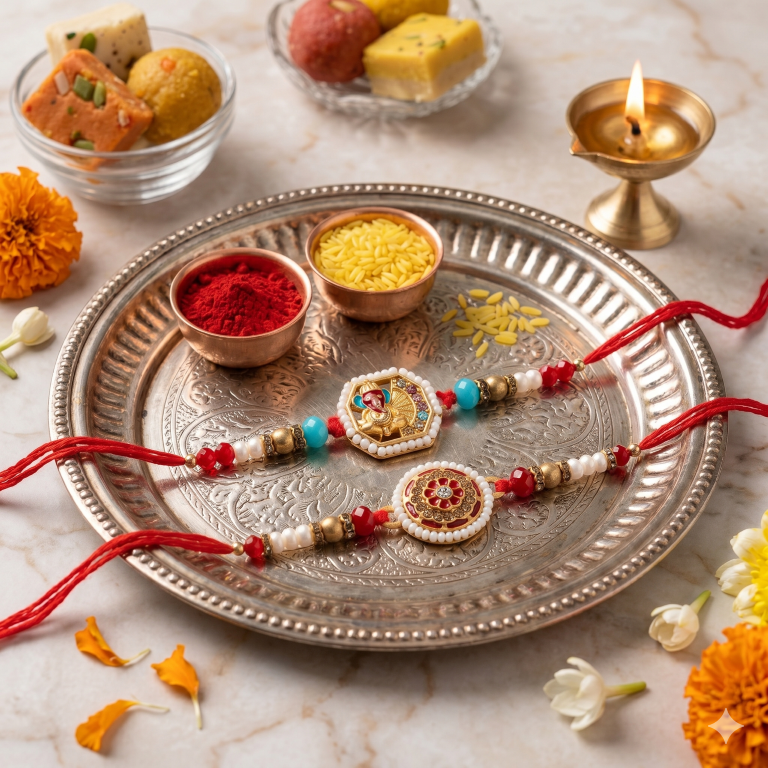 Set of 2 Ganesha Designer Rakhi Set for Brother, Bhai, Multicolor