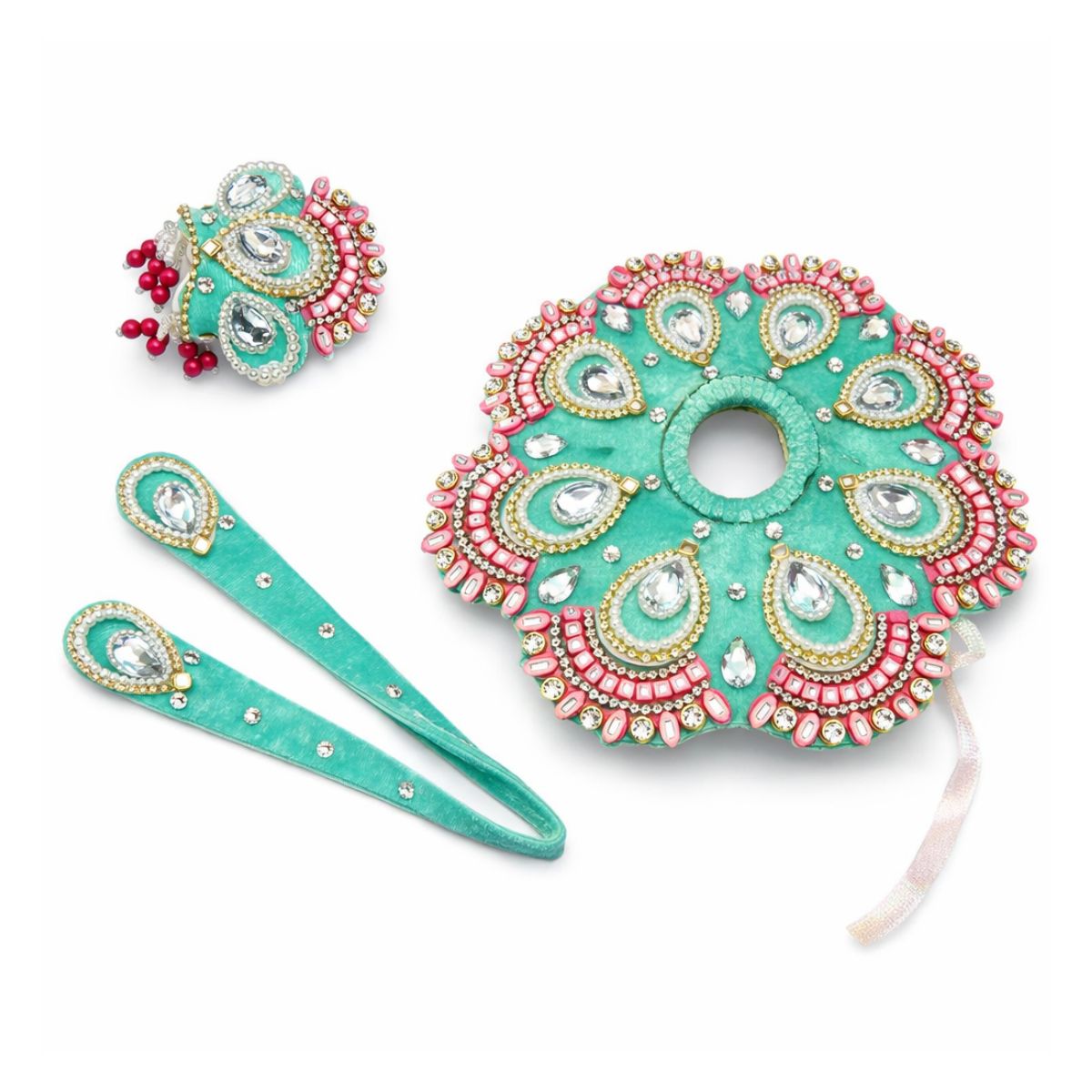 Tiny Shiny Laddu Gopal Poshak Thakur Ji Dress Heavy Designer Dress for Kanha Ji Fancy Dress for Bal Krishna Janmaasthmi Special for Ladoo Gopal Ji (Size-2)